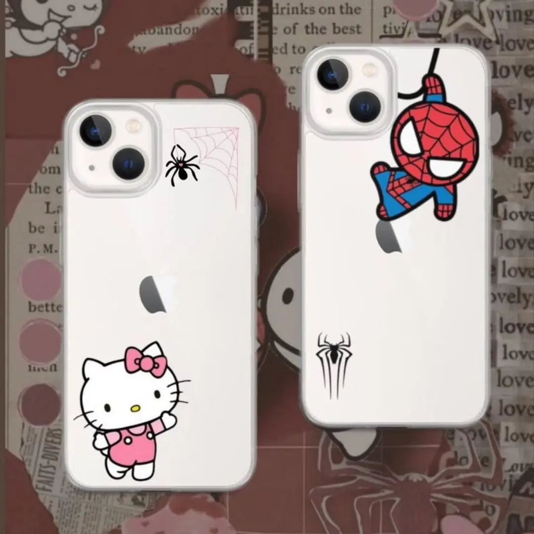 Spider & Kitty Baskılı Couple Şeffaf Tpu Koruyucu Kılıf