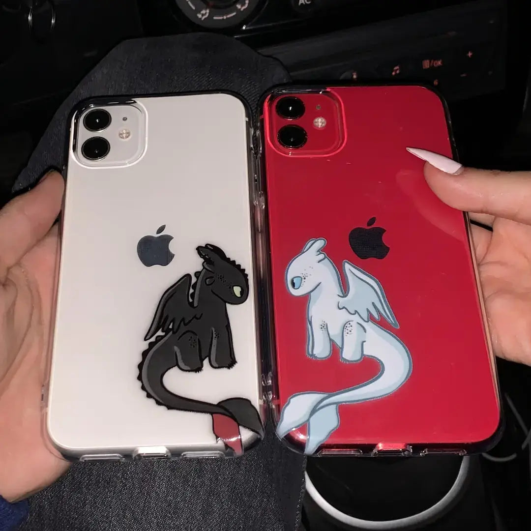 Ejderha Baskılı Sevgili Couple Şeffaf Tpu Koruyucu Kılıflar