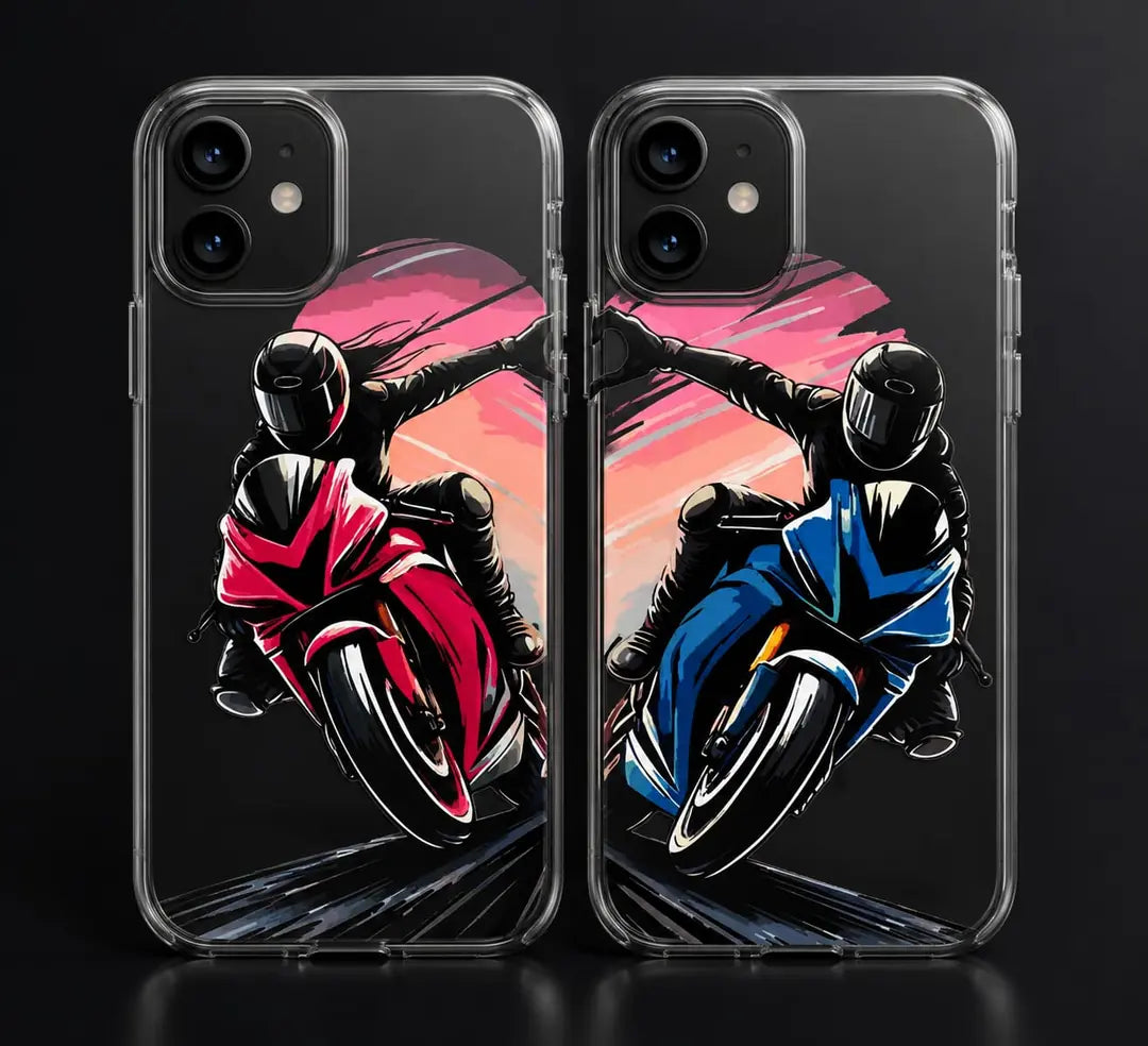 Motorcu Sevgililer Baskılı Couple Şeffaf Tpu Kılıflar