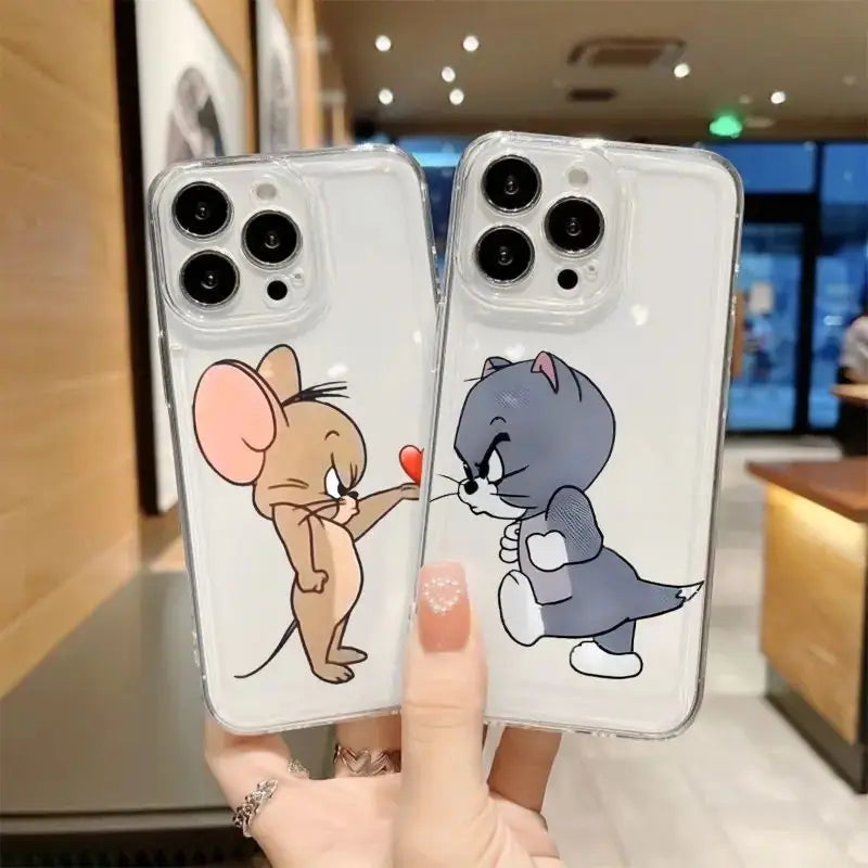 Jerry & Tom Baskılı Couple Şeffaf Tpu Koruyucu Kılıflar