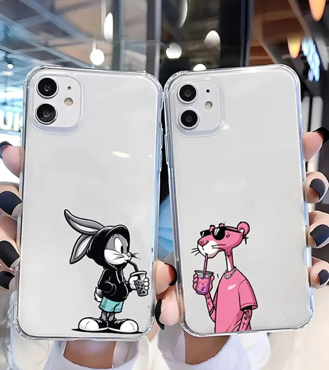 Bugs Bunny Pink Panther Baskılı Sevgili Couple Şeffaf Tpu Koruyucu Kılıflar