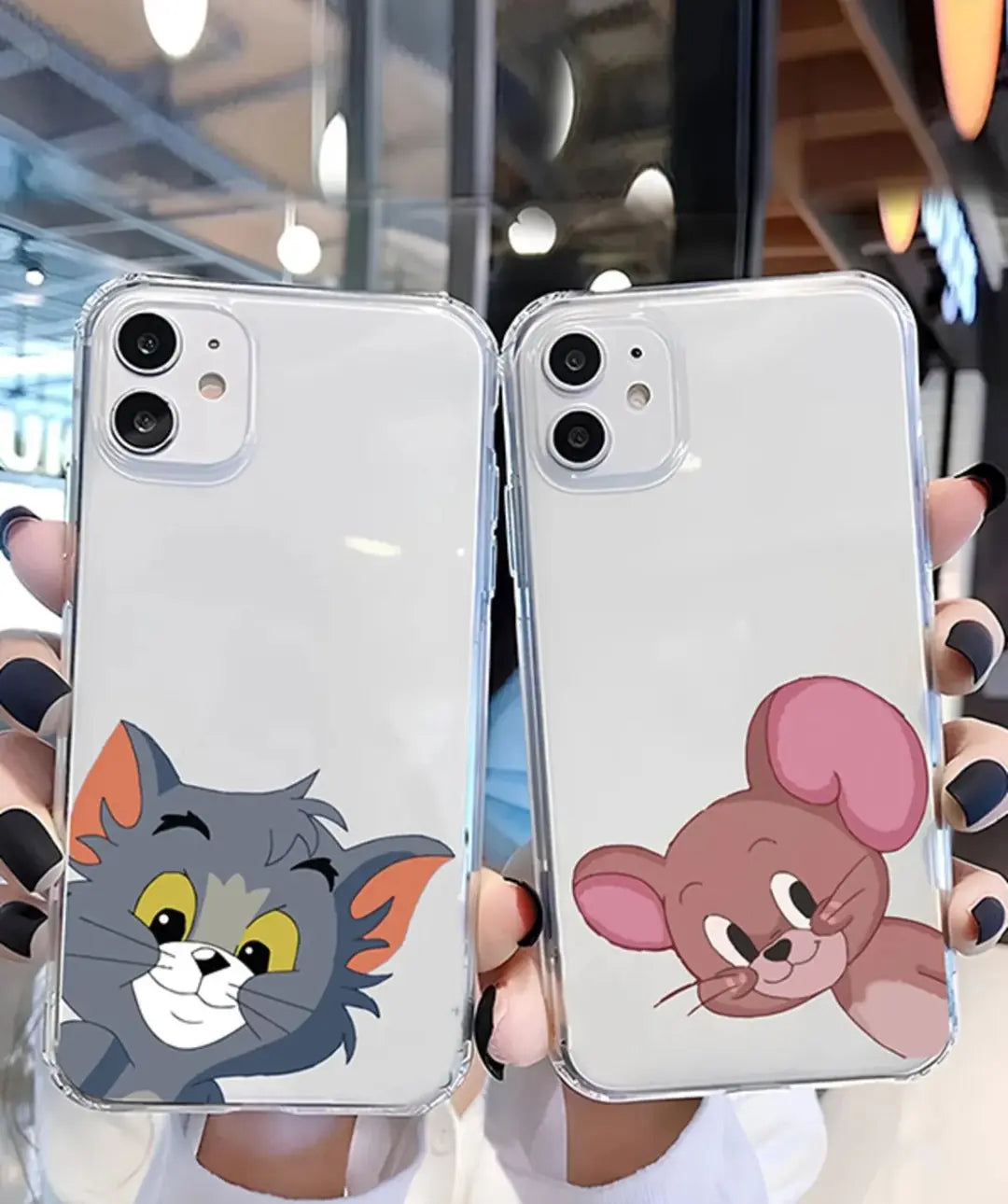 JR Tom Jerry Baskılı Sevgili Couple Şeffaf Koruyucu Kılıflar