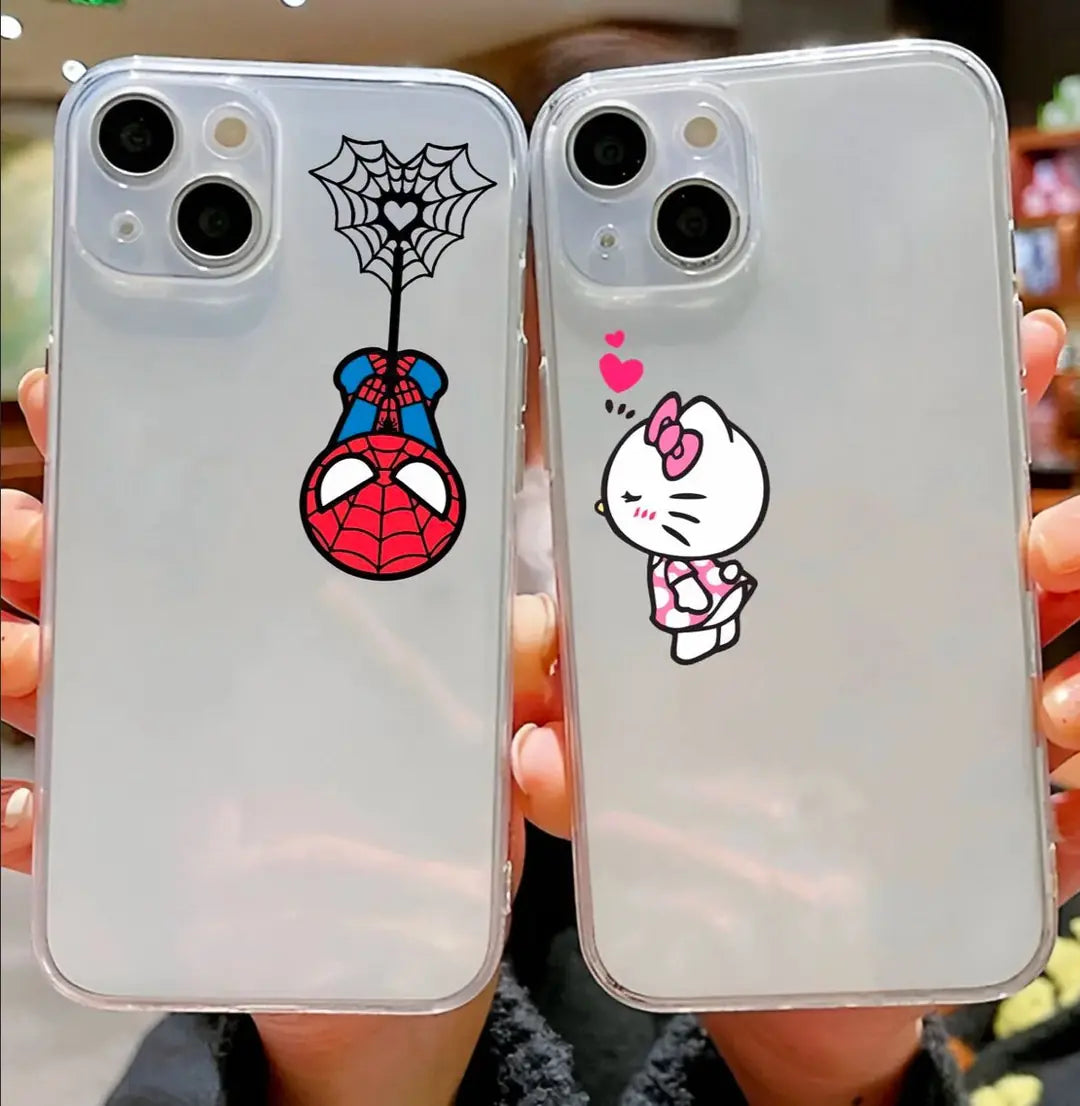 Kitty Spider Baskılı Sevgili Couple Şeffaf Tpu Koruyucu Kılıflar
