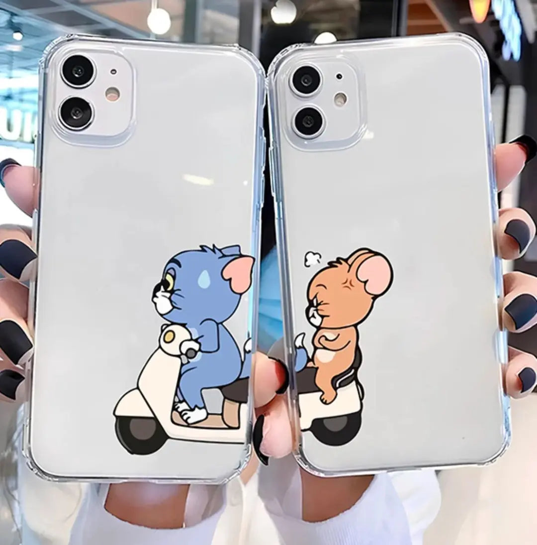 Tom Jerry Motor Baskılı Sevgili Couple Şeffaf Tpu Koruyucu Kılıflar
