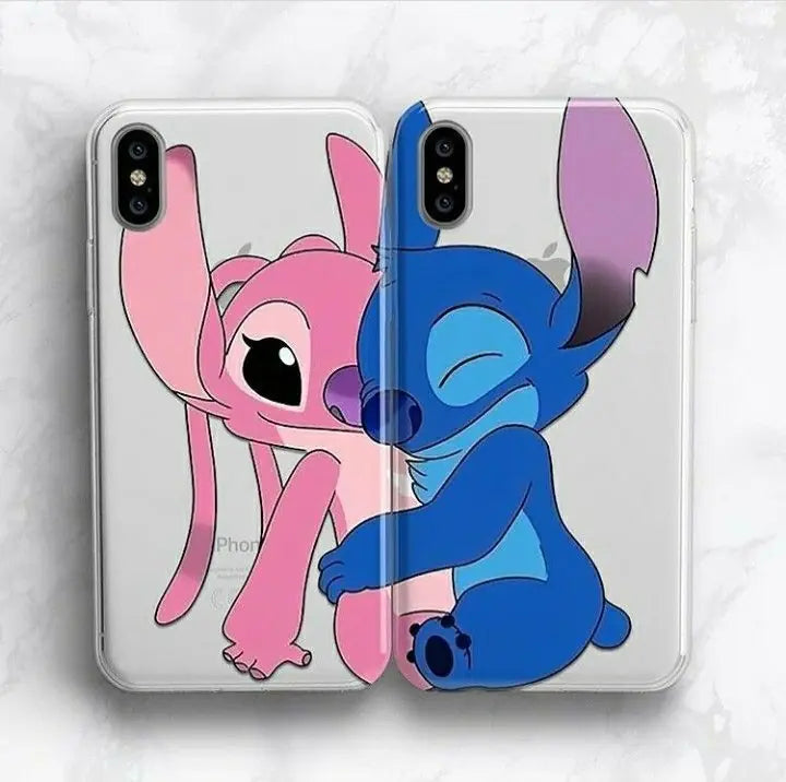 Stitch & Angel Baskılı Sevgili Couple Şeffaf&Lansman Tpu Koruyucu Kılıflar