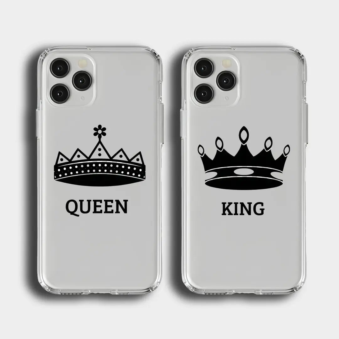 Queen & King Baskılı Sevgili Couple Lansman&Şeffaf Tpu Koruyucu Kılıflar
