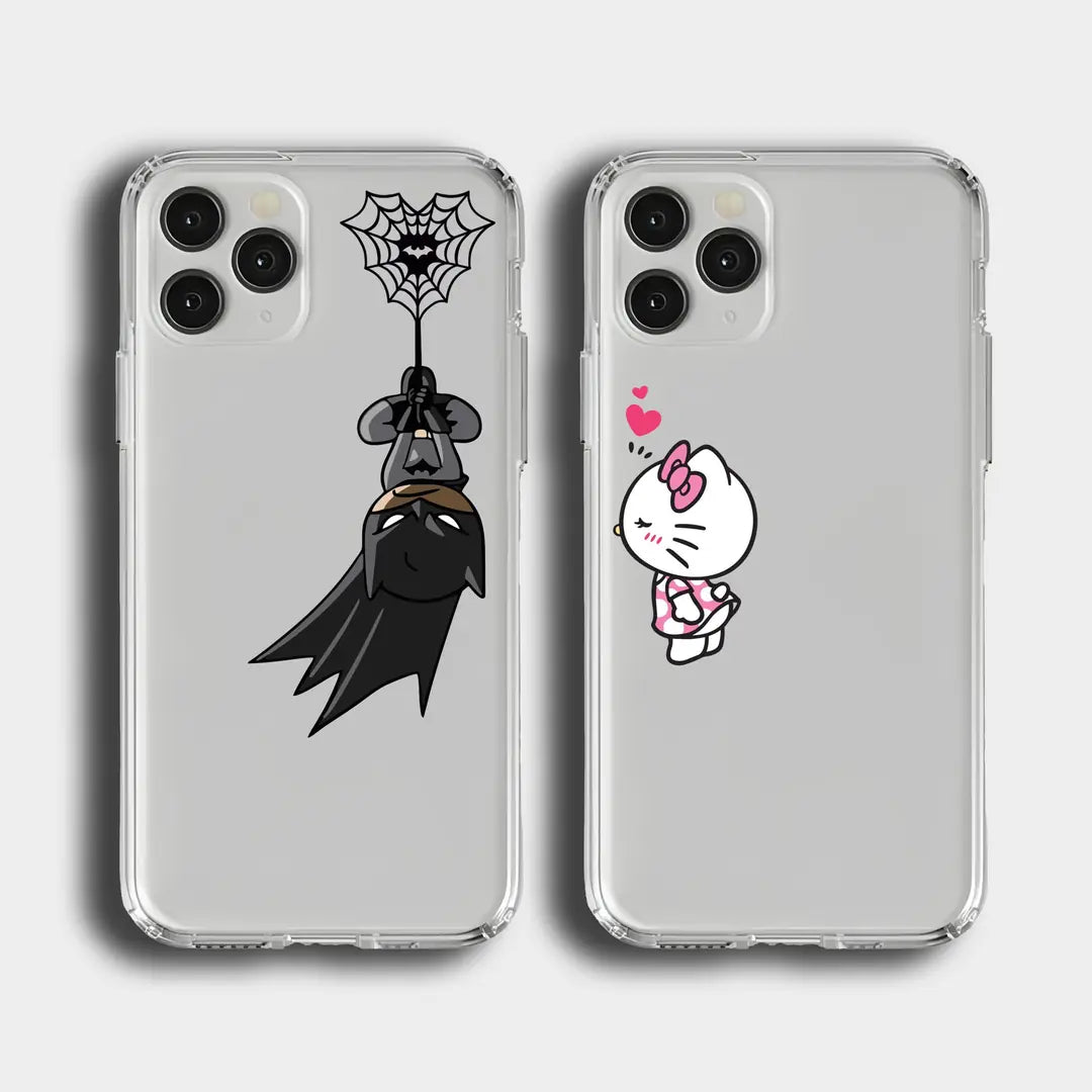 Batman & Kitty Baskılı Sevgili Couple Şeffaf Tpu Koruyucu Kılıflar
